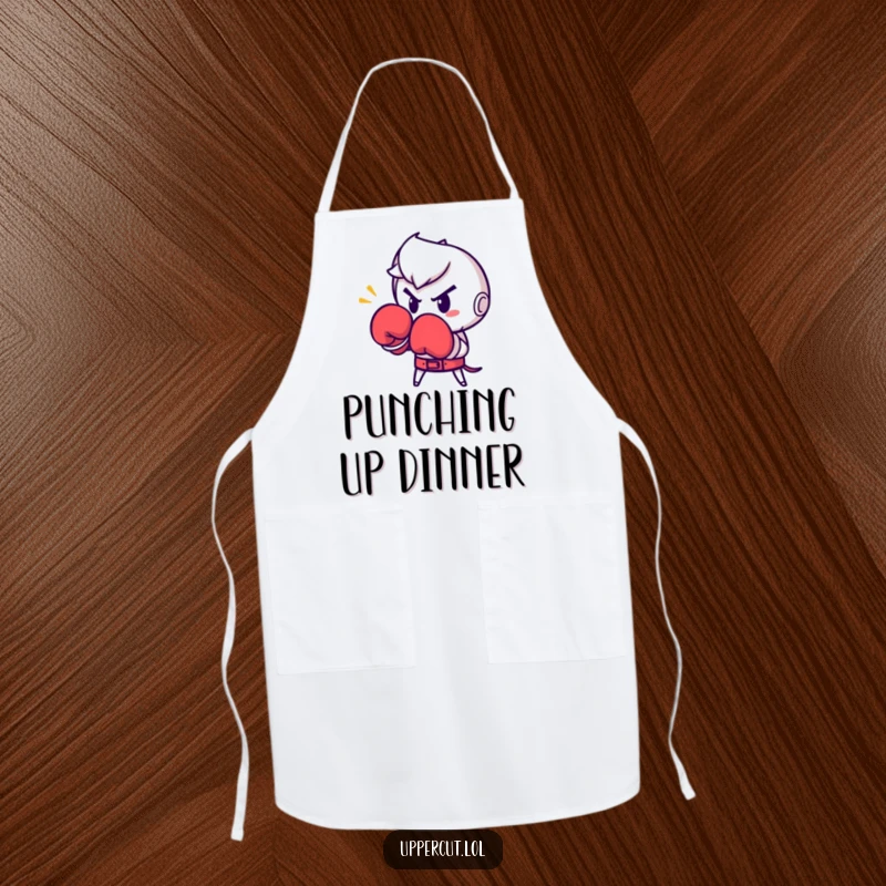 Funny Boxing Glove Punch Apron: Determined boxing glove character humorously throwing a punch, perfect for a funny kitchen battle.