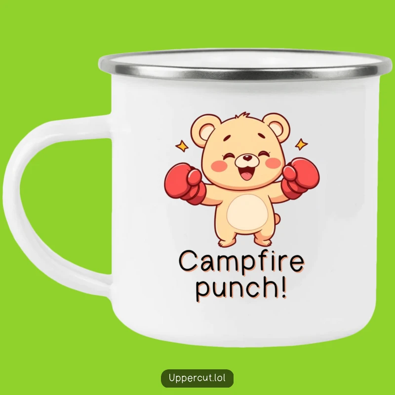 Funny Bear Punch Camping Mug: Playful Cub Boxing Adventure Gift