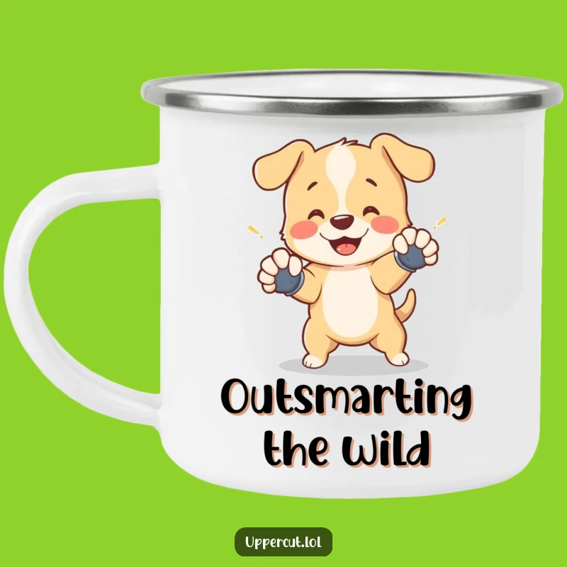 Funny Puppy Boxing Camping Mug - Outdoor Dodge Pup, Adventure Ready Funny Gift