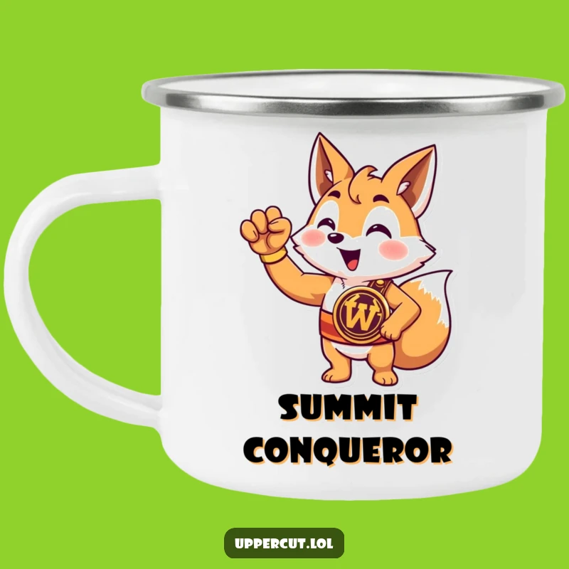 Triumphant Funny Fox Champion Camping Mug: Outdoor Victory Funny Gift