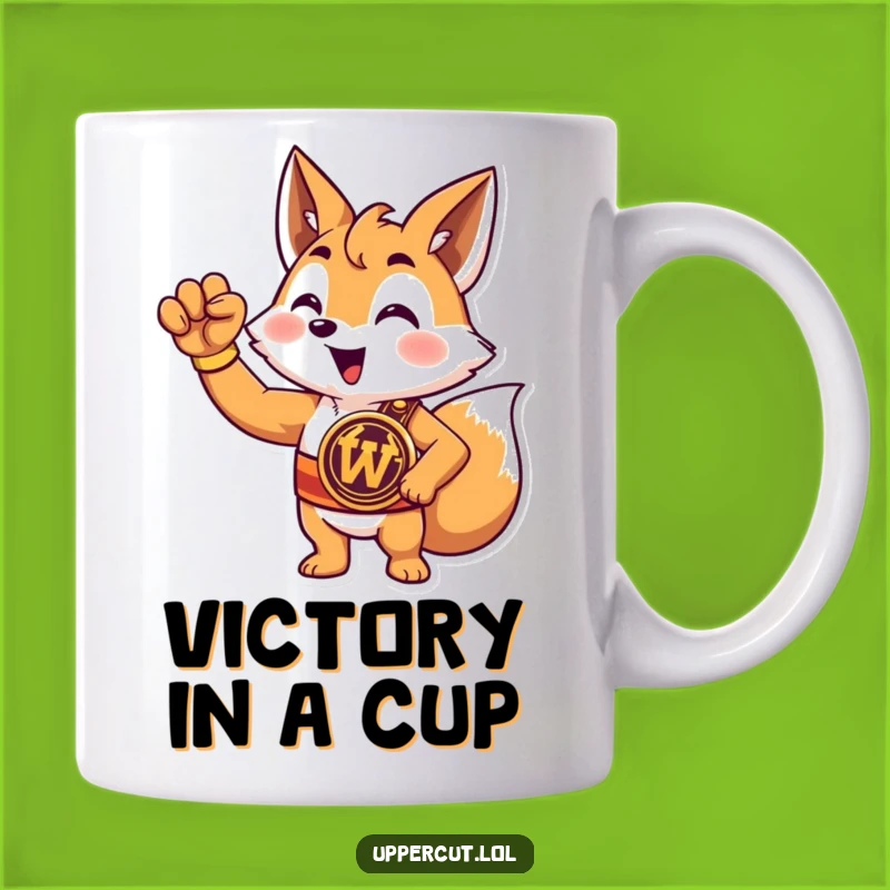 Funny Fox Champion Mug: Triumphant Belt & Winner's Paw Raise Funny Gift