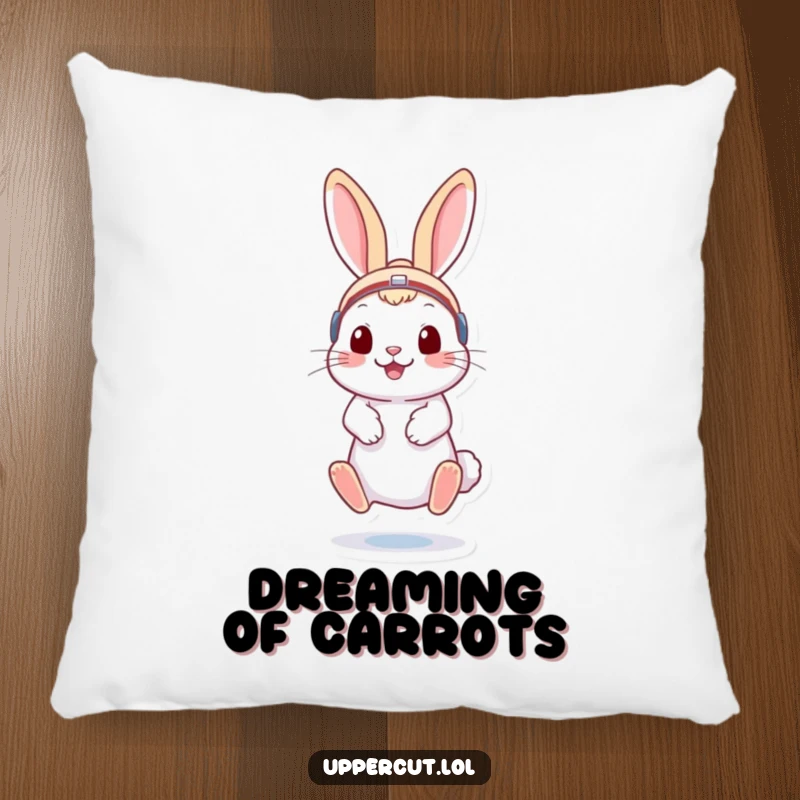 Funny rabbit in boxing headgear, playfully bouncing on toes, a soft and humorous pillow for cozy vibes.