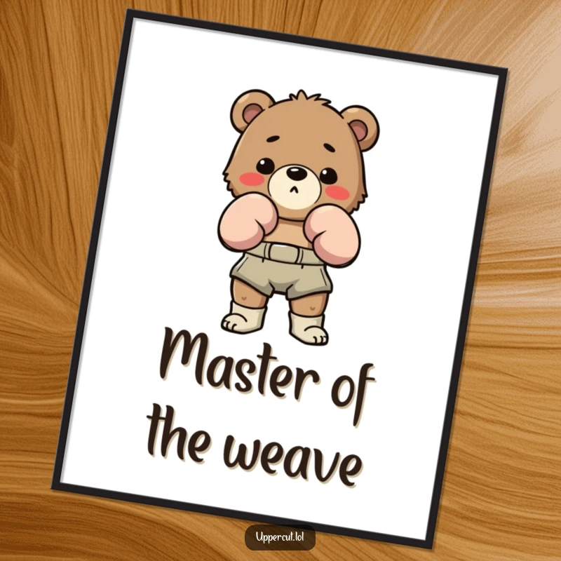 Funny Bear Boxing Digital Art Print: Determined bear in boxing shorts humorously bobbing and weaving, ready for funny decor.