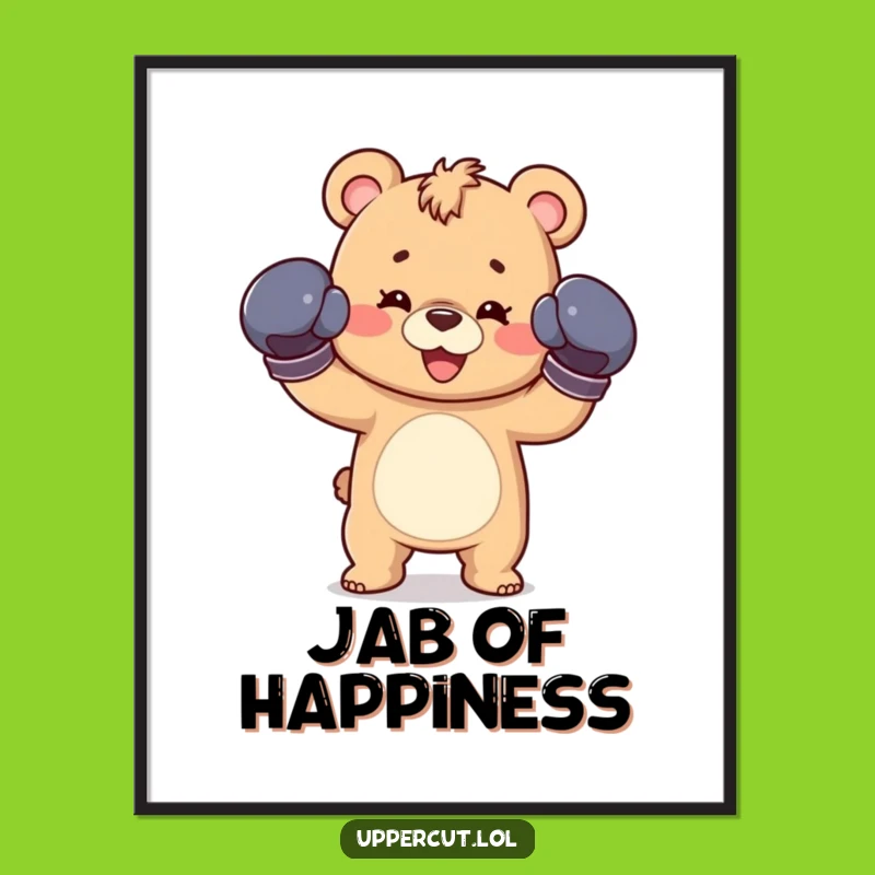 Funny Bear Cub Boxing Digital Art - Printable Playful Jab, Instant Sporty Funny Gift