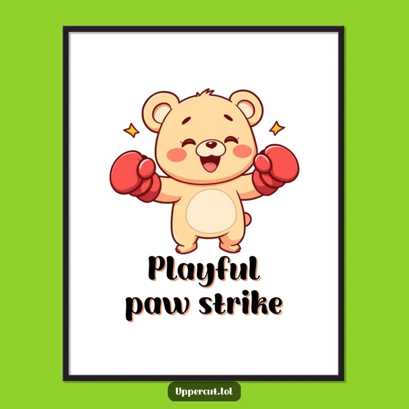 Funny Bear Punch Digital Art: Playful Cub Boxing Wall Decor Gift