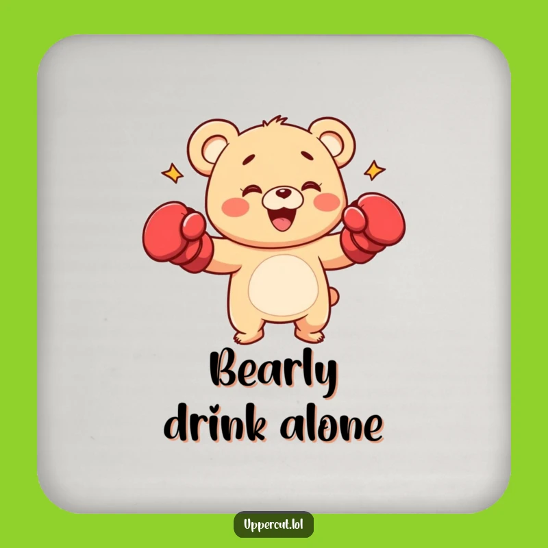 Funny Bear Punch Coaster: Playful Cub Boxing Drink Protector Gift