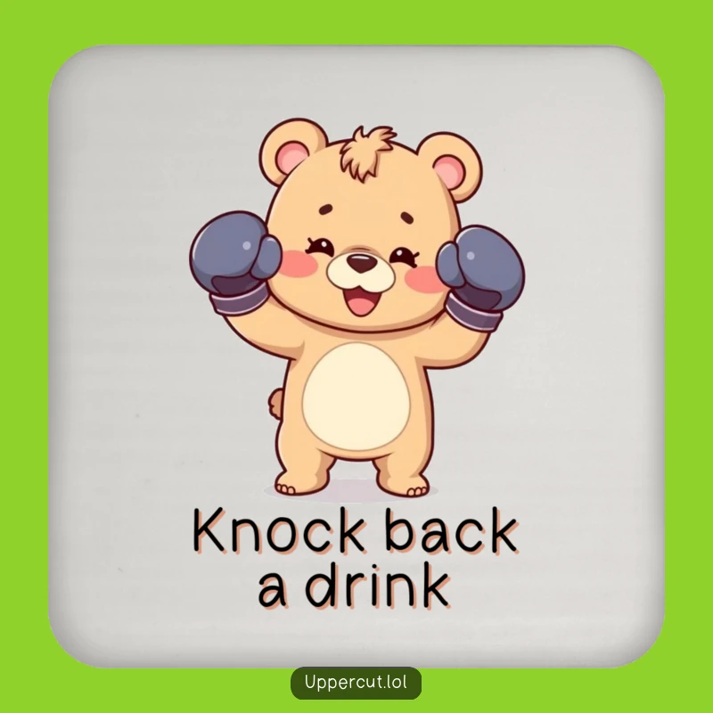 Funny Bear Cub Boxing Coaster - Protect Surfaces, Playful Jab Decor, Cute Funny Gift