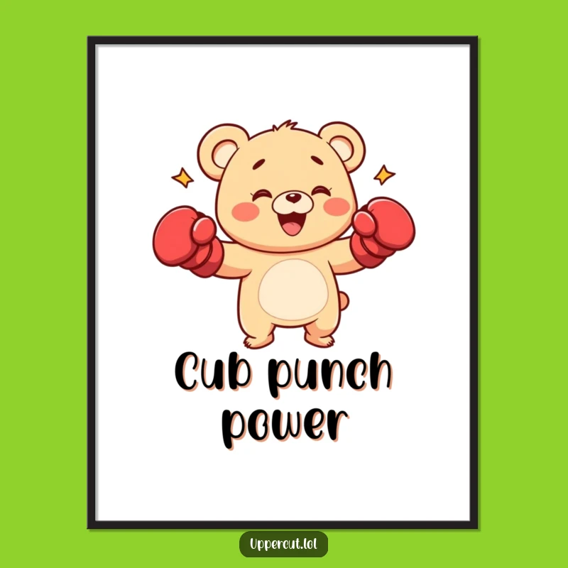 Funny Bear Punch Poster: Playful Cub Boxing Art Print Gift