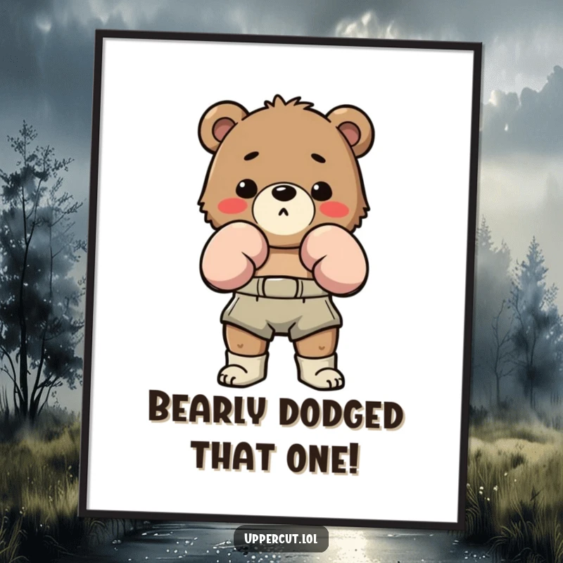 Funny Free Printable Wall Art: Determined bear in boxing shorts playfully bobs and weaves, creating dynamic decor.