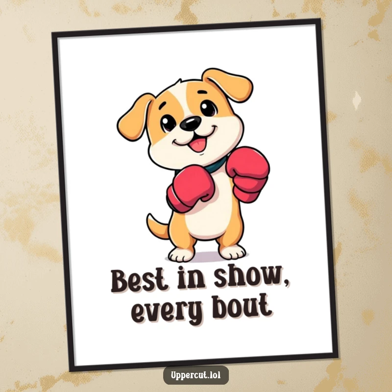 Funny Free Printable Wall Art: A spirited dog wearing boxing mitts, ready for action, bringing playful energy to your room.