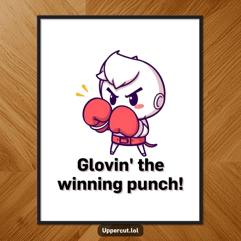 Funny Free Printable Wall Art: Determined boxing glove character throws a powerful punch, showing action and spirit.