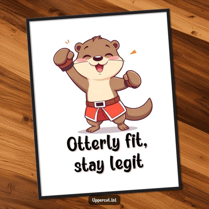 Funny Free Printable Wall Art: A cheerful otter in boxing shorts playfully dodging an imaginary jab, dynamic character art.
