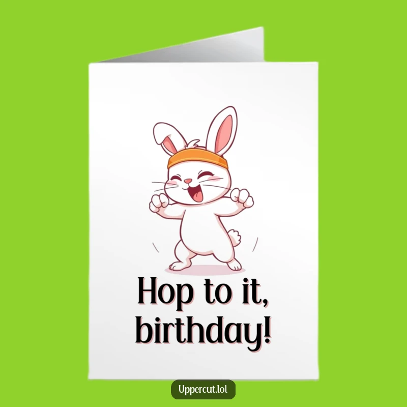 Free Printable Birthday Card: Feisty Rabbit Dodging Punch Downloadable Greeting