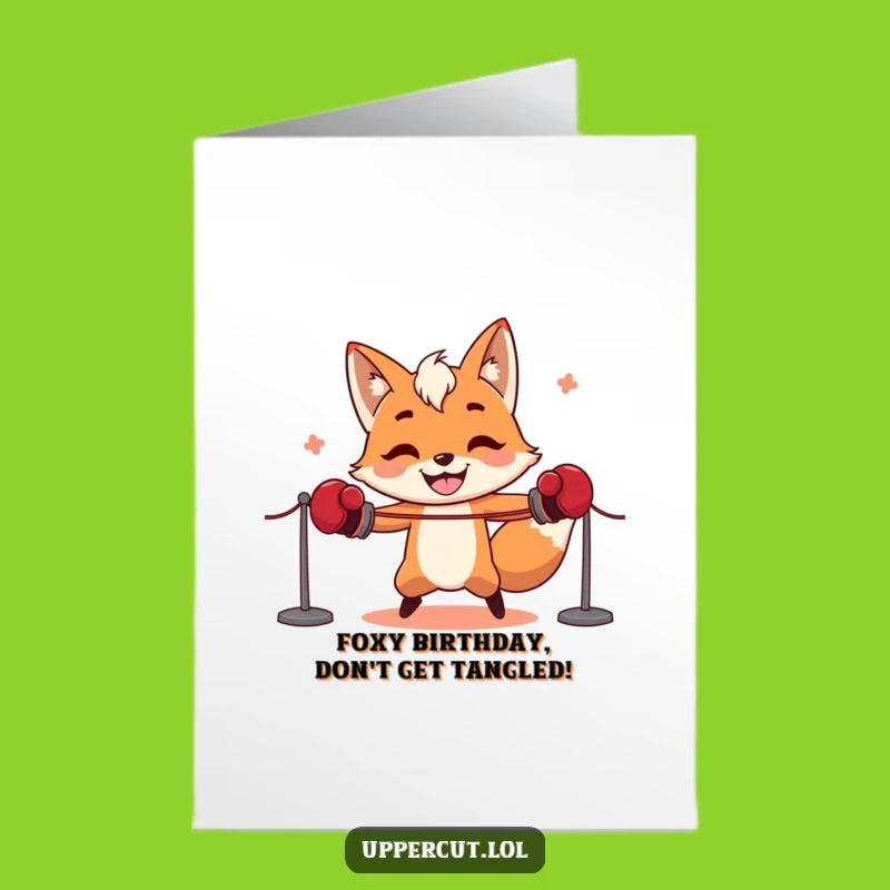 Funny Free Printable Birthday Card: Grinning Boxing Fox Skipping, Downloadable DIY Gift
