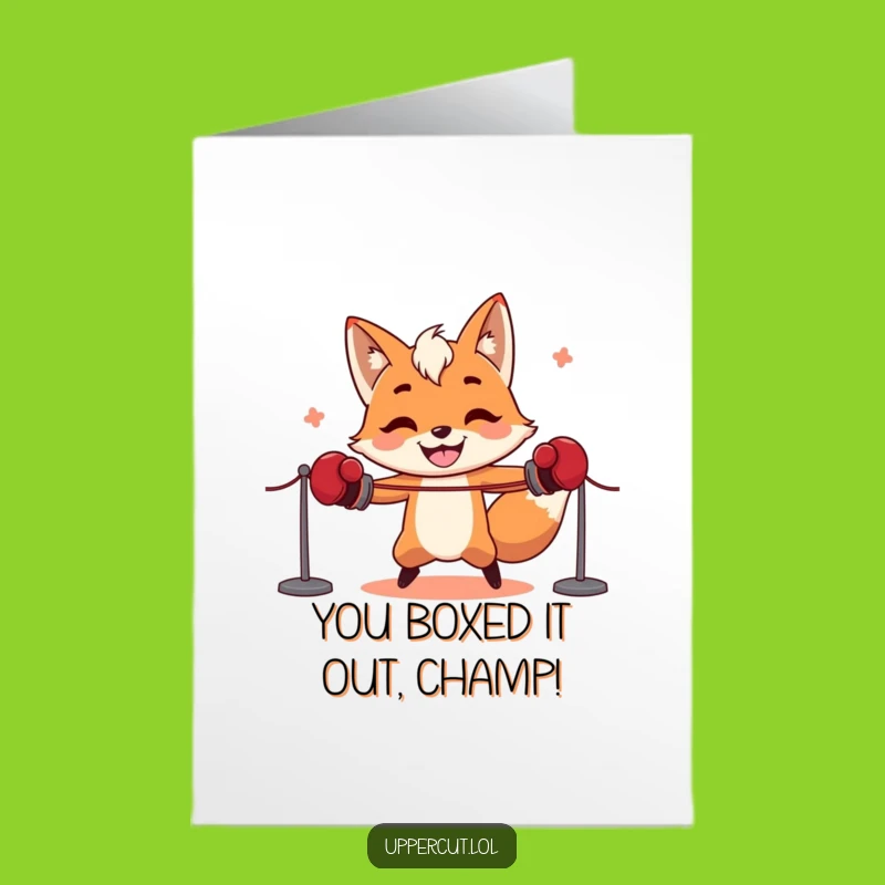 Free Printable Congrats Card: Boxing Fox Victory Dance, Downloadable Funny Gift