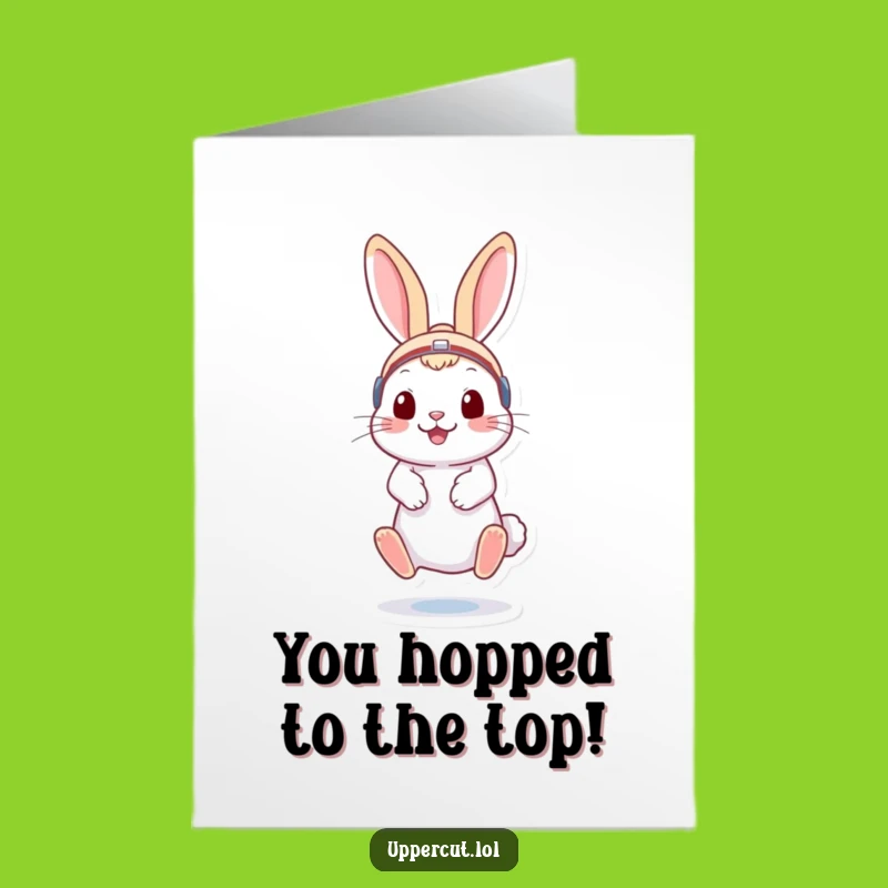 Free Printable Congrats Card: Bouncing Rabbit Champ, Downloadable Humorous Gift