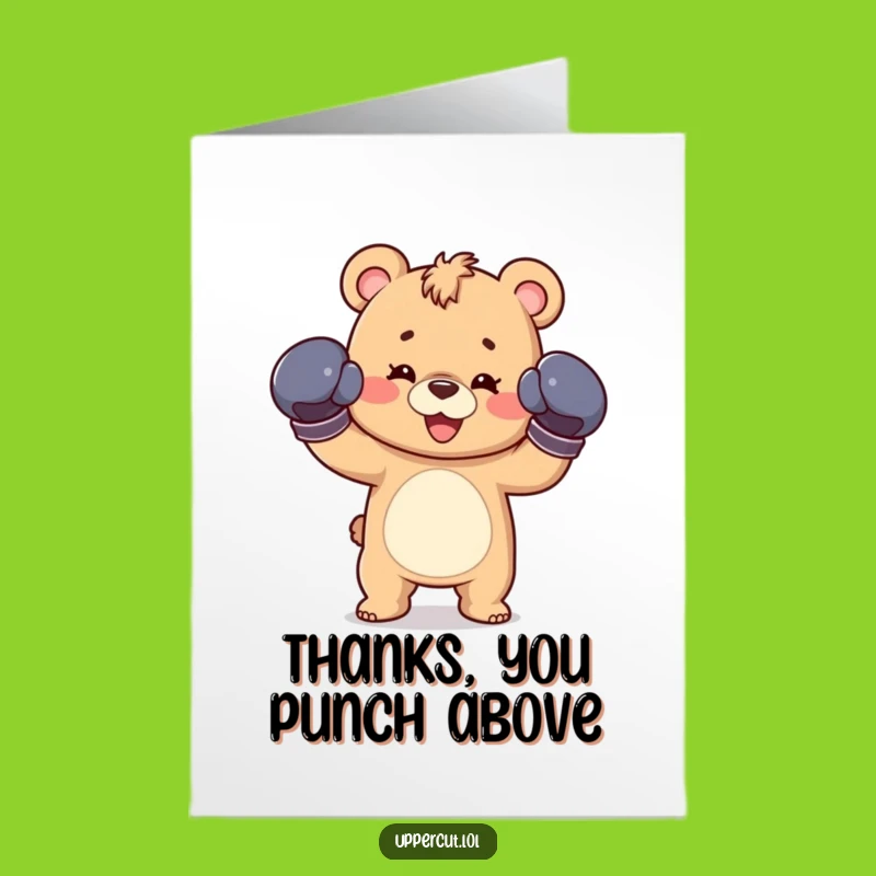 Funny Bear Cub Boxing Thank You Card - Free Printable Downloadable Design