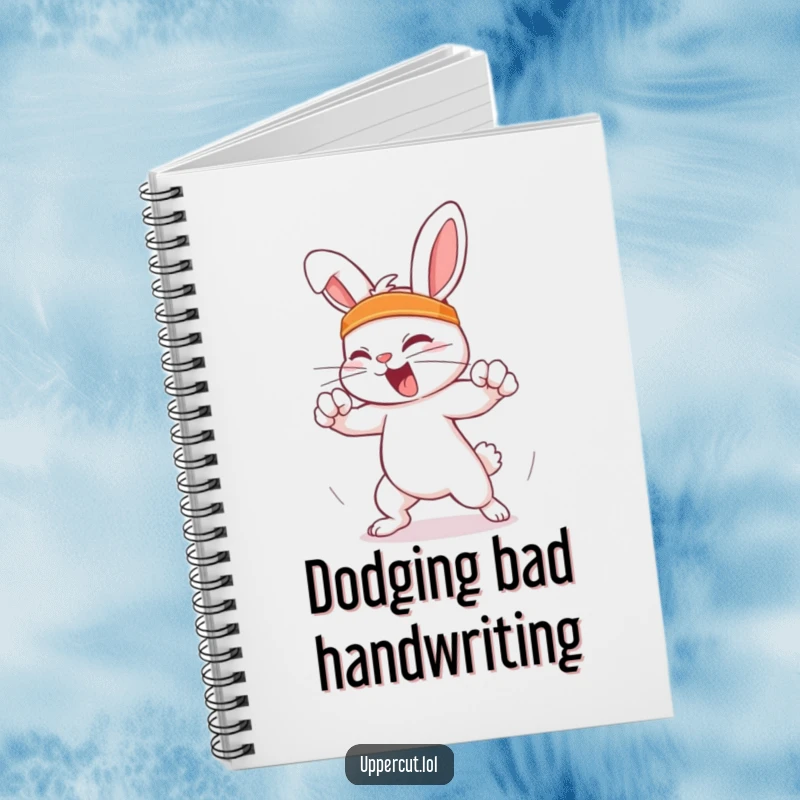 Funny Feisty Rabbit Notebook: Feisty rabbit in a headband humorously dodging an imaginary punch, perfect for funny strategy notes.