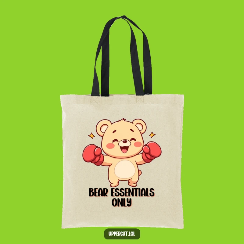 Funny Bear Punch Tote Bag: Playful Cub Boxing Carry-All Gift