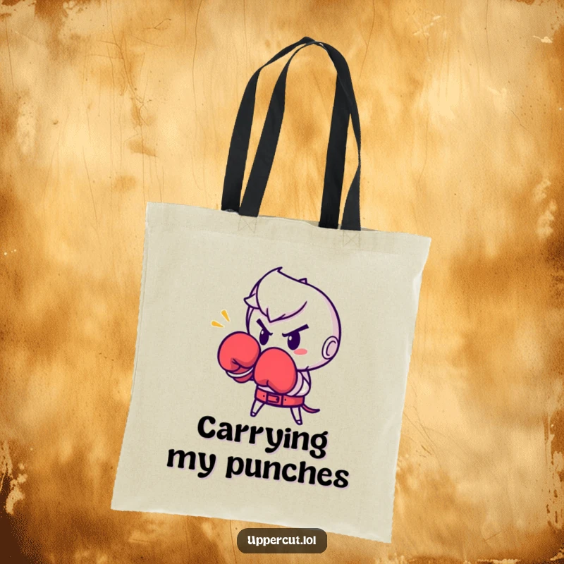 Funny Boxing Glove Punch Tote Bag: Determined boxing glove character humorously throwing a punch, a durable and funny accessory.